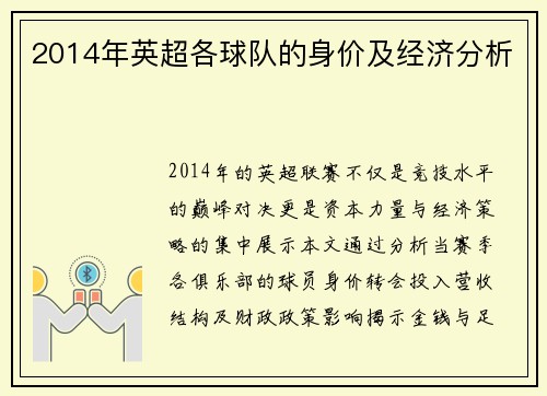 2014年英超各球队的身价及经济分析
