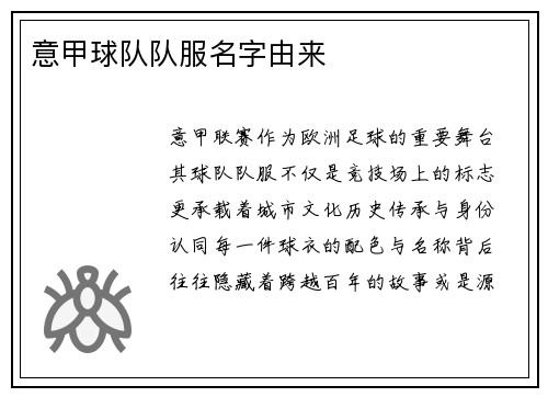 意甲球队队服名字由来