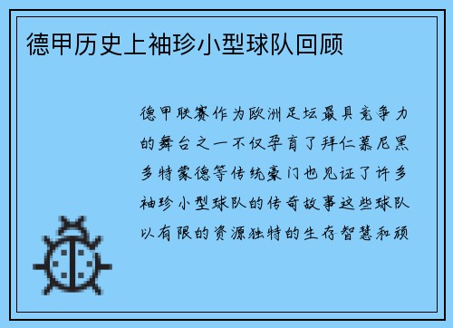 德甲历史上袖珍小型球队回顾