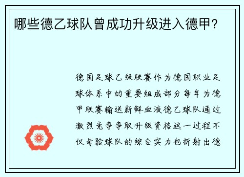 哪些德乙球队曾成功升级进入德甲？